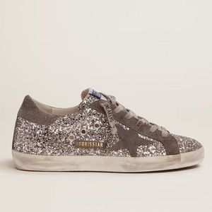 Golden Goose Super-Star sneakers in silver glitter and dark gray suede size 37/7